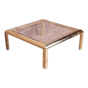 Design Institute of America Modern Hollywood Regency Brass & Glass Cocktail Table, 1984