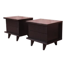 Merton Gershun for American of Martinsville Black Lacquered Nightstands, Newly Refinished