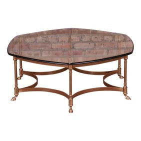 Labarge Hollywood Regency Brass and Glass Hooved Feet Cocktail Table, Circa 1960s