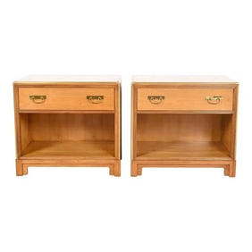 Michael Taylor for Baker Furniture Mid-Century Hollywood Regency Cherry Wood and Brass Nightstands