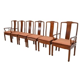 Henredon Hollywood Regency Chinoiserie Sculpted Mahogany Dining Chairs, Set of Six