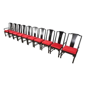 Raymond Sobota for Century Furniture Hollywood Regency Chinoiserie Black Lacquered Dining Chairs