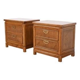 Thomasville Mid-Century Modern Hollywood Regency Campaign Nightstands, Pair