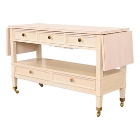 Baker Furniture Mid-Century Modern Cream Lacquered Rolling Server or Bar Cart, Circa 1960s
