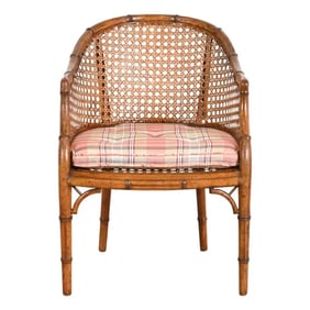 Kindel Furniture Hollywood Regency Faux Bamboo and Cane Club Chair, Circa 1970s