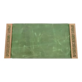 Tiffany Studios New York Pine Needle Bronze Doré Blotter Ends With Leather Desk Blotter