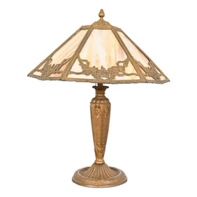 Antique Art Nouveau Slag Glass Table Lamp in the Manner of Handel, Circa 1910
