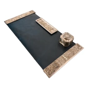 Tiffany Studios New York Bookmark Pattern Silver Gilt Bronze Three-Piece Desk Set, Circa 1910