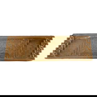 Tiffany Studios New York Venetian Bronze Doré Pen Tray: A gorgeous antique Arts & Crafts or Art Deco period gilt bronze pen tray in the Venetian designBy Tiffany Studios (signed to the underside)New York, USA, Early 20th CenturyMeasures: 8.75"W x 2.75"D x