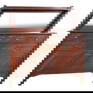Stickley Brothers Mission Oak Arts & Crafts Sideboard or Bar Cabinet, Circa 1900: A gorgeous antique Mission or Arts & Crafts sideboard, buffet server, or bar cabinetBy Stickley BrothersUSA, Circa 1900Quarter sawn oak, with mirrored backsplash, and original hammered copper