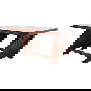 Frank Lloyd Wright for Cassina Arts & Crafts Husser House Dining Table: An exceptional Arts & Crafts or Prairie style carved cherry wood dining table By Frank Lloyd Wright for Cassina Italy, 1992 (designed in 1899 for the Husser House in Chicago) Measures: 60.25"W x 50"D