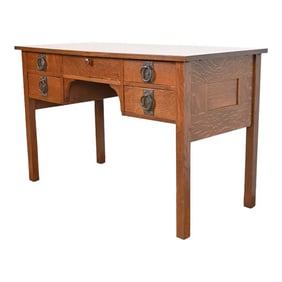 Signed Gustav Stickley Antique Mission Oak Arts & Crafts Desk, Newly Restored