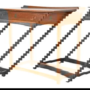 Lifetime Furniture Antique Mission Oak Arts & Crafts Puritan Buffet Server or Console Table: An exceptional antique Mission or Arts & Crafts Puritan sideboard, buffet server, or console tableBy Lifetime FurnitureUSA, Circa 1900Gorgeous quarter sawn tiger oak, with original hammered copper