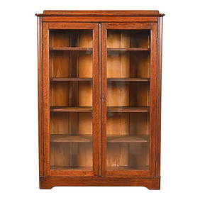 Antique Stickley Brothers Style Arts & Crafts Oak Glass Front Bookcase Cabinet, Circa 1900 (1 of 12)