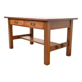 Stickley Brothers Style Antique Mission Oak Arts & Crafts Desk or Library Table, Newly Refinished
