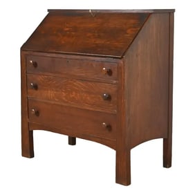 Stickley Brothers Style Antique Mission Oak Arts & Crafts Drop Front Secretary Desk, Circa 1900