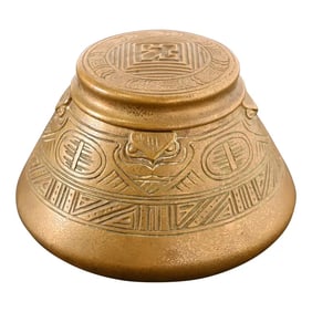 Tiffany Studios New York American Indian Bronze Doré Inkwell