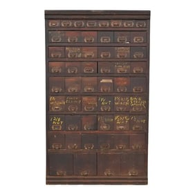 Antique Arts & Crafts 54-Drawer Card File Cabinet or Industrial Parts Cabinet, Circa 1900