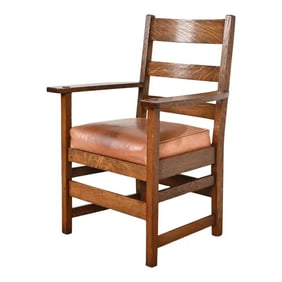 Stickley Brothers Antique Mission Oak Arts & Crafts Armchair, Circa 1900