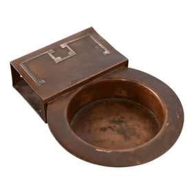 Heintz Arts & Crafts Sterling Silver on Bronze Ashtray With Match Box Holder