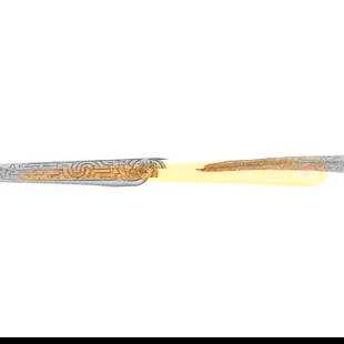 Tiffany Studios New York Zodiac Bronze Doré Letter Opener: A gorgeous antique gilt bronze and enamel letter opener featuring Zodiac designs By Tiffany Studios (signed on the side) New York, USA, Early 20th Century Measures: 9.5"W x 1"D x 0.38"H. Good original