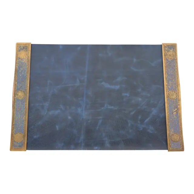Early 20th Century Tiffany Studios New York Bronze and Enamel Blotter Ends With Leather Desk Pad (1 of 12)