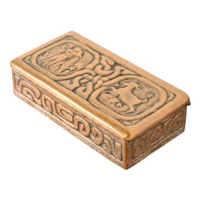 Tiffany Studios New York Zodiac Bronze Doré Stamp Box