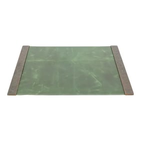 Early 20th Century Tiffany Studios New York Zodiac Bronze Blotter Ends With Green Leather Desk Pad