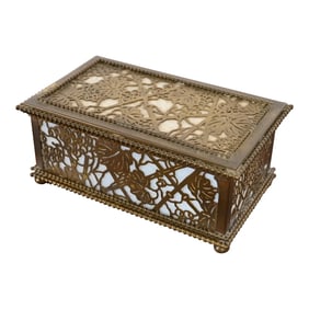 Tiffany Studios New York Grapevine Pattern Bronze and Slag Glass Box