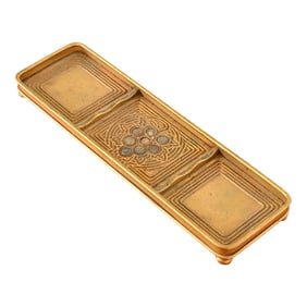 Tiffany Studios New York Bronze Doré and Abalone Pen Tray