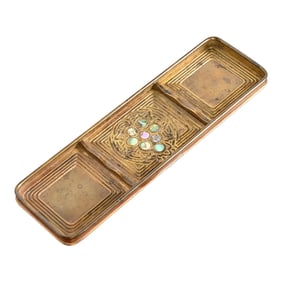 Tiffany Studios New York Bronze Doré and Abalone Pen Tray Desk Accessory, Circa 1910