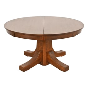 Stickley Brothers Antique Mission Oak Arts & Crafts Pedestal Extension Dining Table