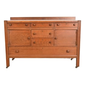 Stickley Brothers Style Antique Mission Tiger Oak Arts & Crafts Sideboard or Bar Cabinet, Circa 1900
