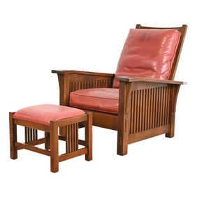 Stickley Mission Oak Arts & Crafts Reclining Morris Lounge Chair With Ottoman