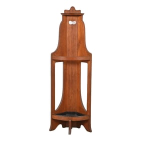 Stickley Brothers Style Antique Mission Oak Arts & Crafts Corner Umbrella Stand, Circa 1900