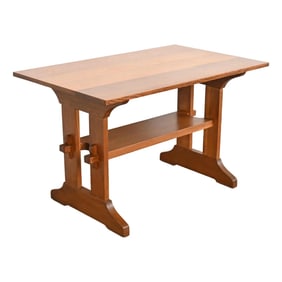 Gustav Stickley Antique Mission Oak Arts & Crafts Trestle Library Table or Writing Desk, Circa 1910