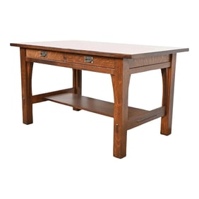 Gustav Stickley Antique Mission Oak Arts & Crafts Writing Desk or Library Table, Newly Refinished