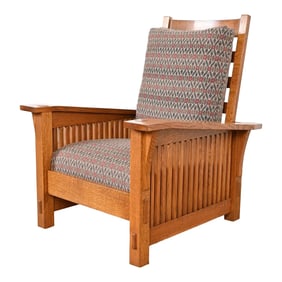 Stickley Mission Oak Arts & Crafts Spindle Reclining Morris Lounge Chair