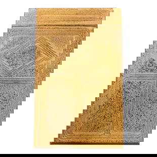 Tiffany Studios New York Graduate Pattern Bronze Doré Notepad Holder: A gorgeous antique Arts & Crafts or Art Deco period gilt bronze and wood "Graduate" pattern notepad holder By Tiffany Studios New York, USA, Early 20th Century Measures: 5"W x 7.75"D x 0.75"H 