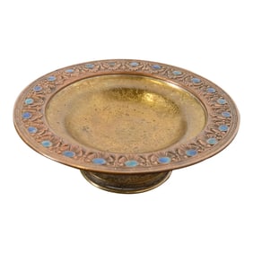 Louis Comfort Tiffany Furnaces Favrile Bronze Doré and Enamel Footed Center Bowl or Tazza