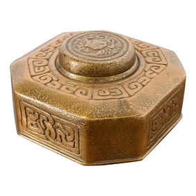 Tiffany Studios New York Zodiac Bronze Doré Inkwell