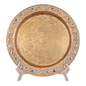Louis Comfort Tiffany Furnaces Favrile Bronze Doré and Enamel Charger Plate or Serving Tray