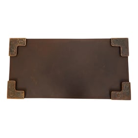 Tiffany Studios New York Zodiac Bronze Blotter Corners With Leather Desk Blotter