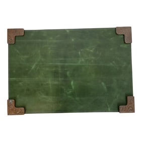 Tiffany Studios New York Zodiac Bronze Blotter Corners With Leather Desk Blotter