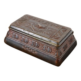 Tiffany Studios New York American Indian Patinated Bronze Stamp Box