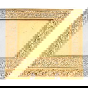 Tiffany Studios New York Venetian Bronze Doré Desk Calendar Frame or Picture Frame: A gorgeous antique gilt bronze Venetian pattern desk calendar frame or picture frame By Tiffany Studios (signed to the back) New York, USA, Early 20th Century Measures: 6.5"W x 5.88"D x 0.63"H Good vi