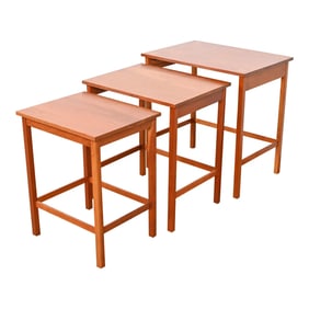 Stickley Harvey Ellis Collection Inlaid Cherry Wood Arts & Crafts Nesting Side Tables, Set of Three