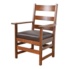 L. & J. G. Stickley Antique Mission Oak Arts & Crafts Armchair, Newly Restored