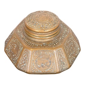 Tiffany Studios New York 'Zodiac' Bronze Doré Large Inkwell