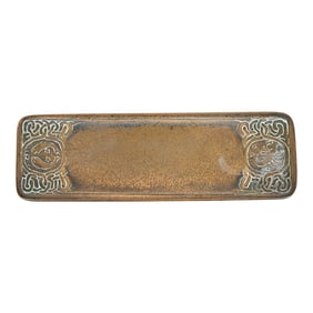 Tiffany Studios New York 'Zodiac' Bronze Pen Tray Desk Accessory, Circa 1910